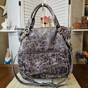 Latico, Plum Crackle Design, Satchel/Tote/Crossbody Bag, Multiple Pockets